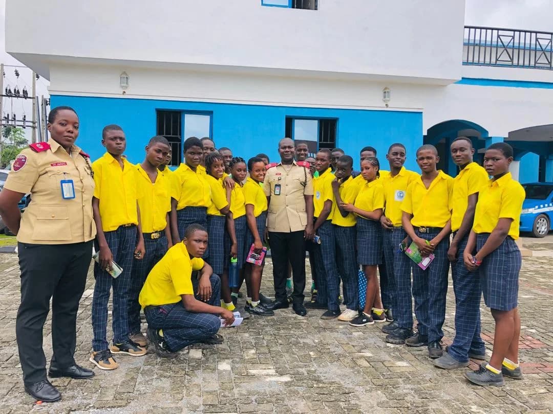 Students with road safety officers