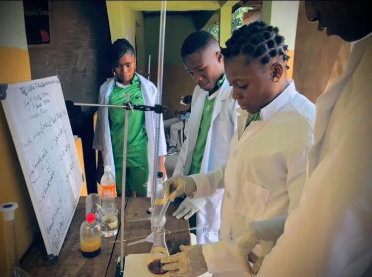 Students handling laboratory equipment