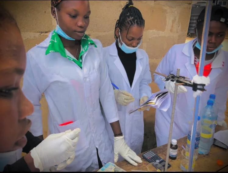 Students carrying out a guided science experiment